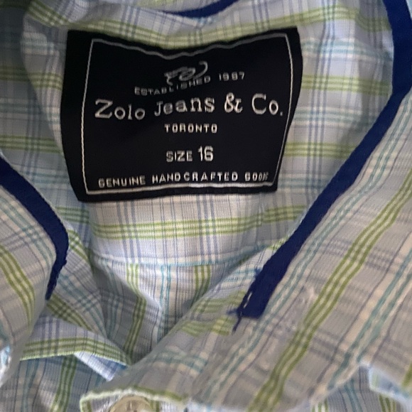 Iight green & blue button-down t-shirt - Picture 2 of 2